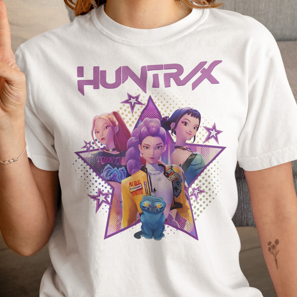 49-113b-tricko-s-potlacou-huntrix-k-pop-demon-hunters-rumi-huntrix-huntrx-detske-tricka-cartoon-rozpravka-nase-dizajny-filmy-horror-film-serial-movie-herec-netflix-hbo