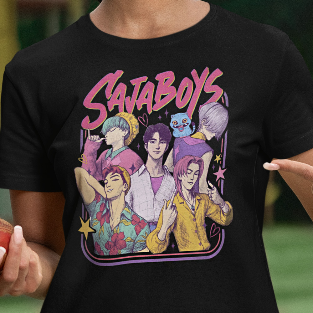 87-005c-tricko-s-potlacou-saja-boys-k-pop-demon-hunters-rumi-huntrix-huntrx-detske-tricka-cartoon-rozpravka-nase-dizajny-filmy-horror-film-serial-movie-herec-netflix-hbo