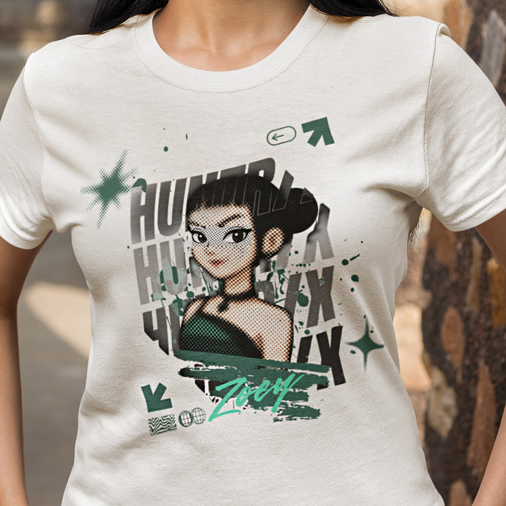 87-017b-tricko-s-potlacou-zoey-2-k-pop-demon-hunters-rumi-huntrix-huntrx-detske-tricka-cartoon-rozpravka-nase-dizajny-filmy-horror-film-serial-movie-herec-netflix-hbo